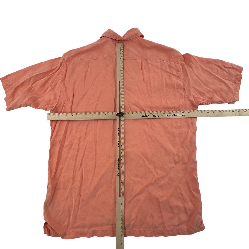 Bugatchi Men M Short Sleeve Shirt Men Salmon Pink Tencel Button Up Pocket Medium - Picture 10 of 14